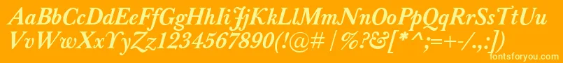 Fonte BaskervilleClassicoBolditalic – fontes amarelas em um fundo laranja