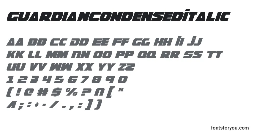 Fuente GuardianCondensedItalic - alfabeto, números, caracteres especiales