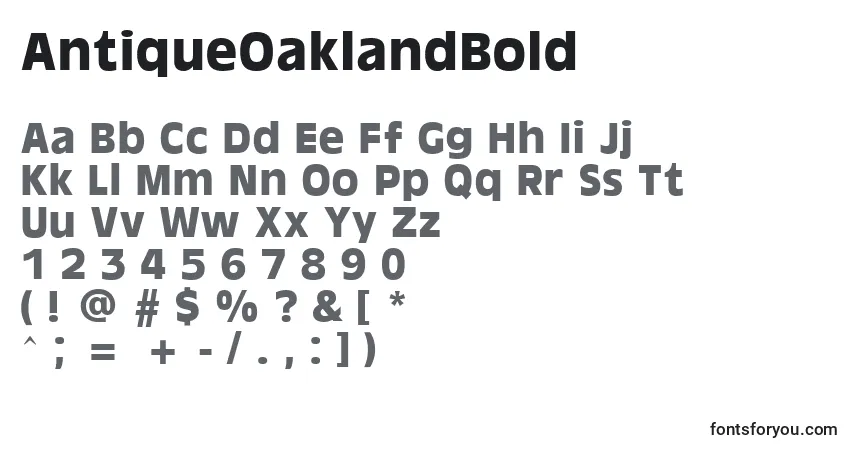 Шрифт AntiqueOaklandBold – алфавит, цифры, специальные символы