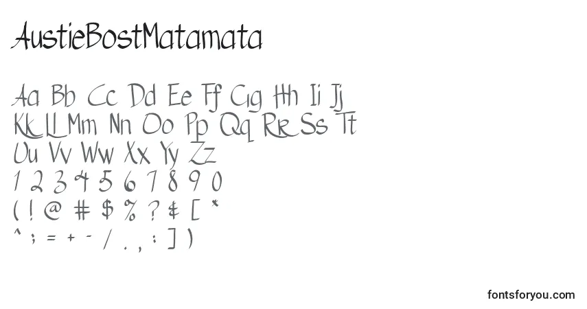 Czcionka AustieBostMatamata – alfabet, cyfry, specjalne znaki