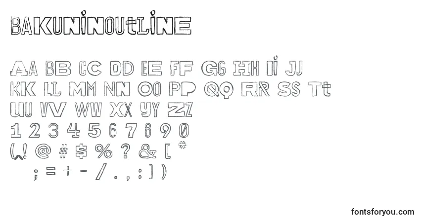 Czcionka Bakuninoutline – alfabet, cyfry, specjalne znaki