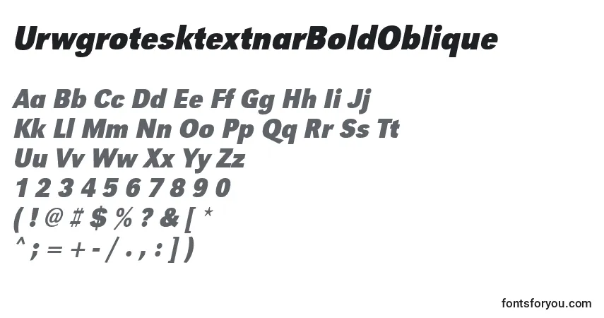 Schriftart UrwgrotesktextnarBoldOblique – Alphabet, Zahlen, spezielle Symbole