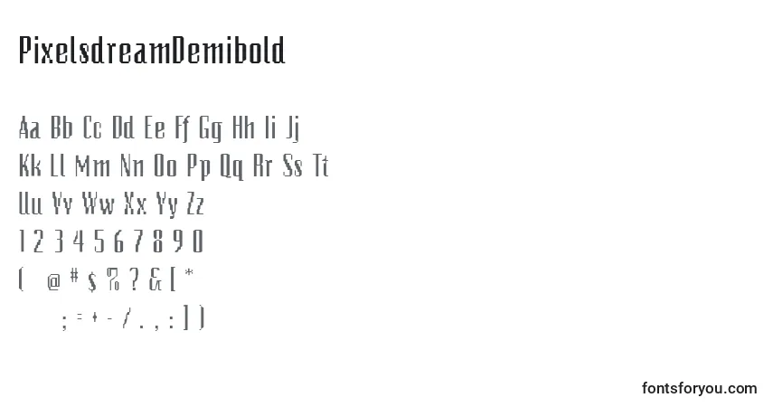 PixelsdreamDemibold-fontti – aakkoset, numerot, erikoismerkit