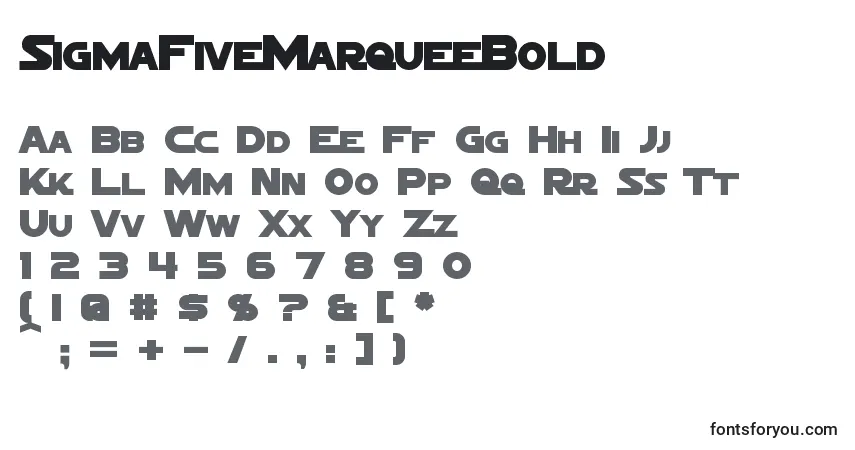 A fonte SigmaFiveMarqueeBold – alfabeto, números, caracteres especiais