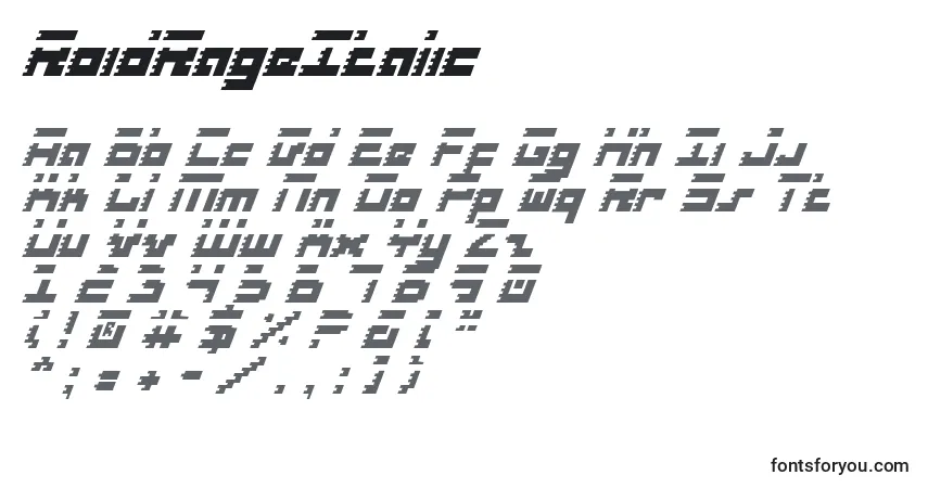 Schriftart RoidRageItalic – Alphabet, Zahlen, spezielle Symbole