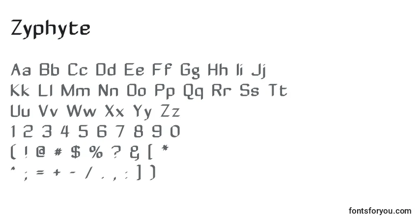 Шрифт Zyphyte – алфавит, цифры, специальные символы