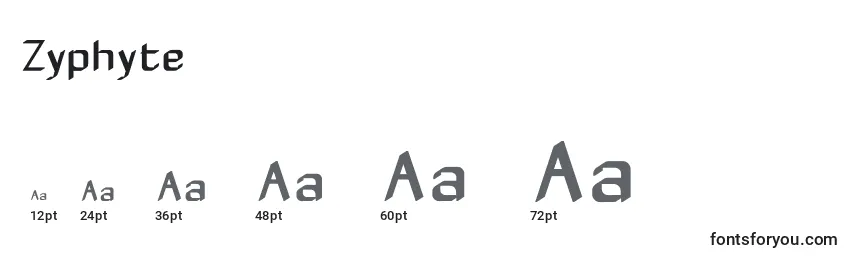 Размеры шрифта Zyphyte