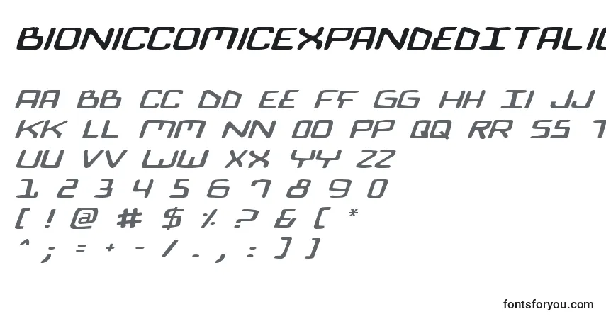 Шрифт BionicComicExpandedItalic – алфавит, цифры, специальные символы