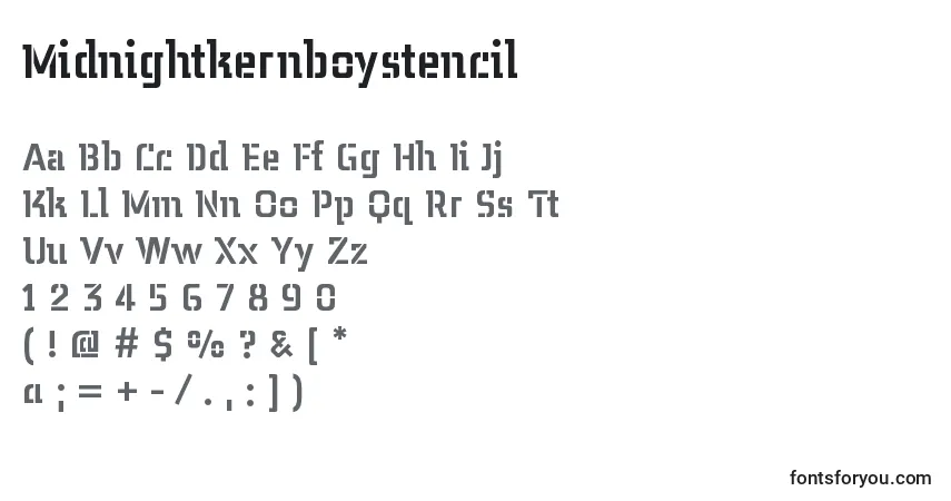 Schriftart Midnightkernboystencil – Alphabet, Zahlen, spezielle Symbole