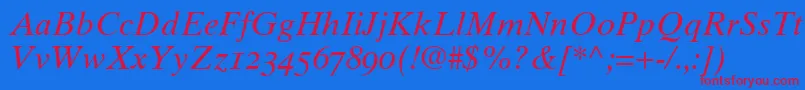 GrecoTenOldstyleSsiNormal-Schriftart – Rote Schriften auf blauem Hintergrund