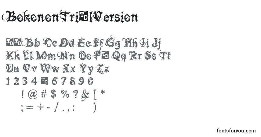 A fonte BokononTrialVersion – alfabeto, números, caracteres especiais