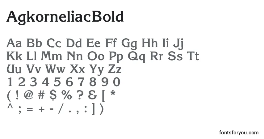 Schriftart AgkorneliacBold – Alphabet, Zahlen, spezielle Symbole