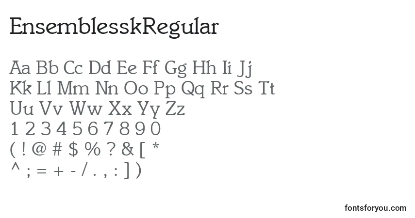 A fonte EnsemblesskRegular – alfabeto, números, caracteres especiais