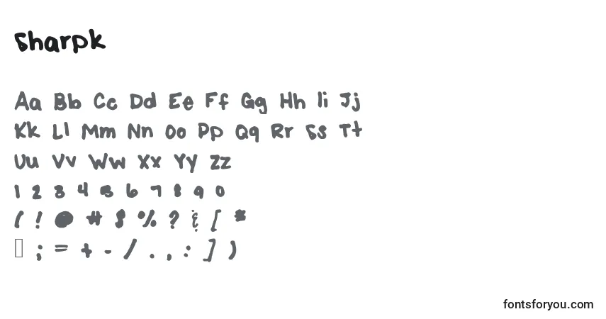 Czcionka Sharpk – alfabet, cyfry, specjalne znaki