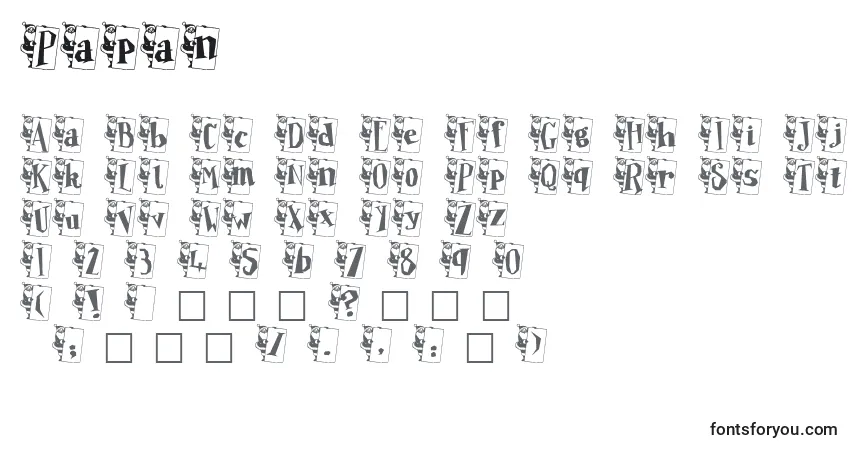 Czcionka Papan – alfabet, cyfry, specjalne znaki