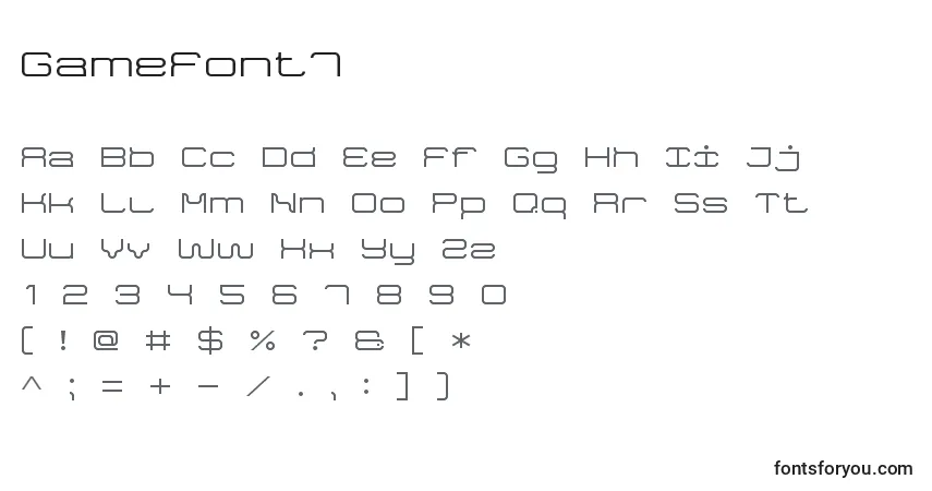 A fonte GameFont7 – alfabeto, números, caracteres especiais