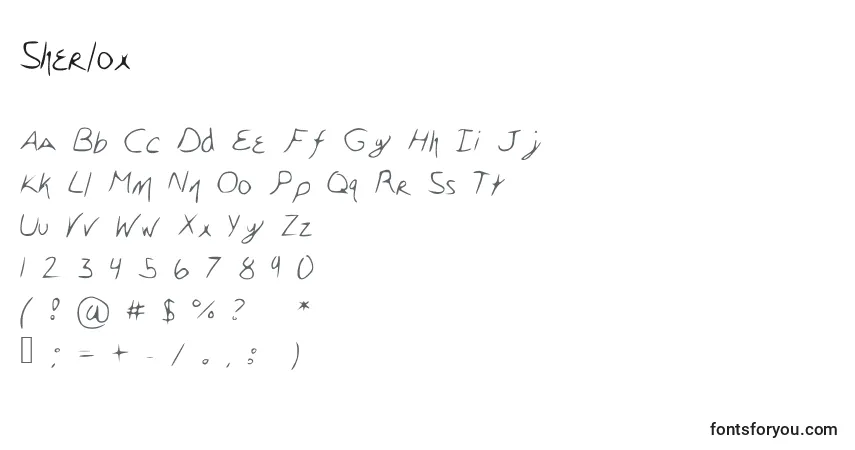 A fonte Sherlox – alfabeto, números, caracteres especiais