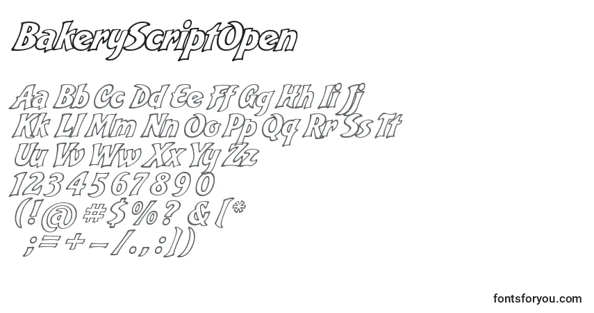 Шрифт BakeryScriptOpen – алфавит, цифры, специальные символы