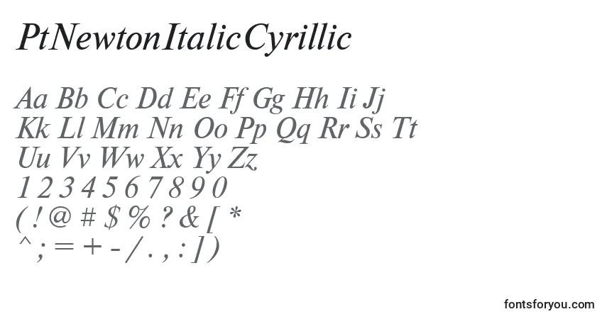 PtNewtonItalicCyrillicフォント–アルファベット、数字、特殊文字