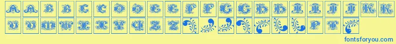 Silvestreinitialssquares-Schriftart – Blaue Schriften auf gelbem Hintergrund