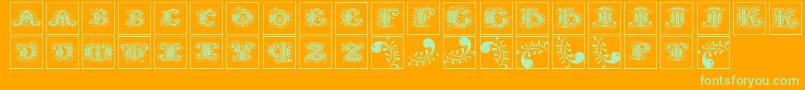 フォントSilvestreinitialssquares – オレンジの背景に緑のフォント