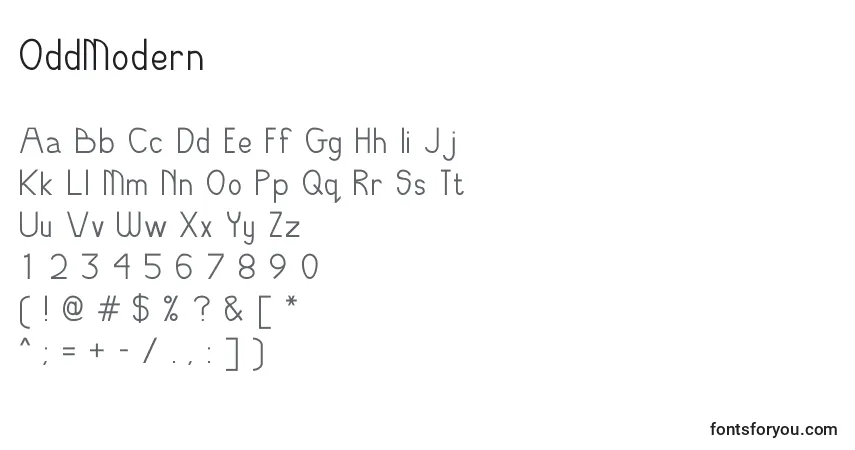 Schriftart OddModern – Alphabet, Zahlen, spezielle Symbole