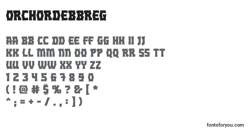 Czcionka OrchordebbReg – alfabet, cyfry, specjalne znaki