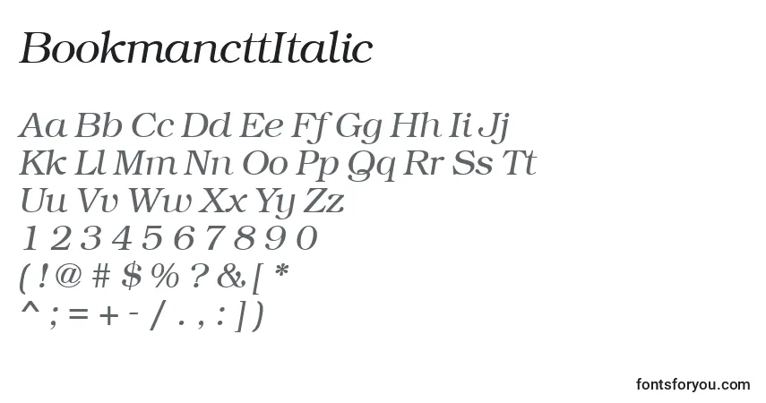 A fonte BookmancttItalic – alfabeto, números, caracteres especiais