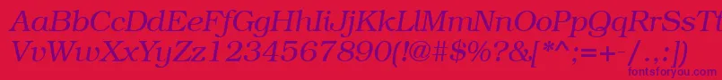 BookmancttItalic-fontti – violetit fontit punaisella taustalla