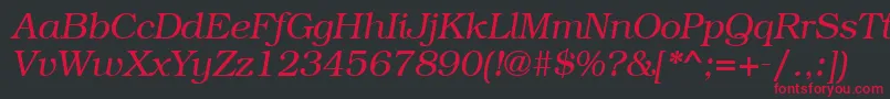 BookmancttItalic-fontti – punaiset fontit mustalla taustalla