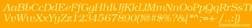 BookmancttItalic-Schriftart – Gelbe Schriften auf orangefarbenem Hintergrund