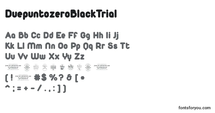 Schriftart DuepuntozeroBlackTrial – Alphabet, Zahlen, spezielle Symbole