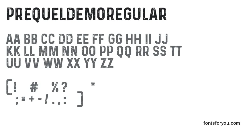 Schriftart PrequeldemoRegular – Alphabet, Zahlen, spezielle Symbole