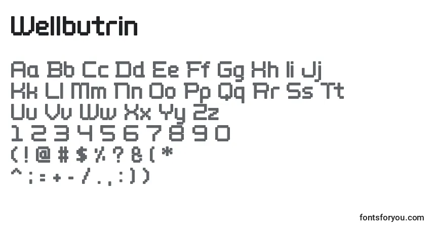 Schriftart Wellbutrin – Alphabet, Zahlen, spezielle Symbole