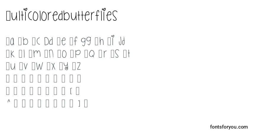 Czcionka Multicoloredbutterflies – alfabet, cyfry, specjalne znaki