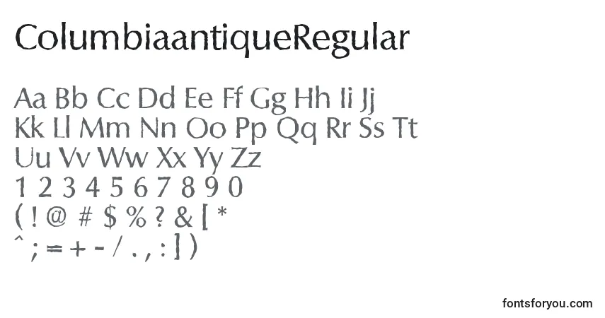 Czcionka ColumbiaantiqueRegular – alfabet, cyfry, specjalne znaki