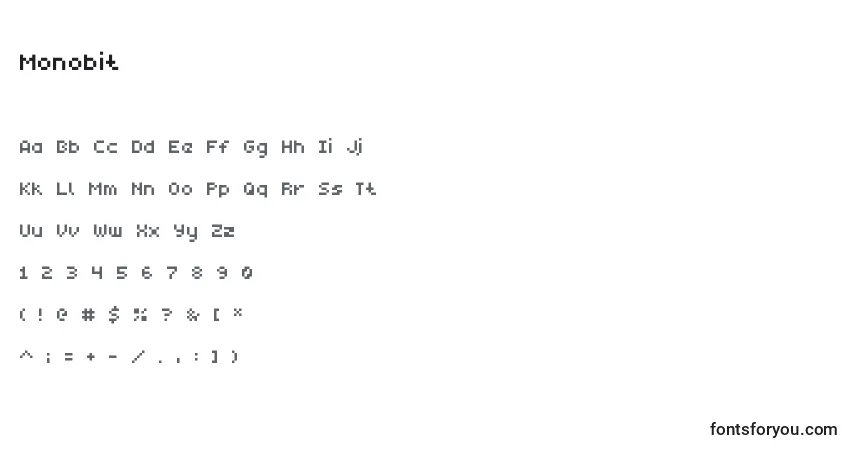 Schriftart Monobit – Alphabet, Zahlen, spezielle Symbole