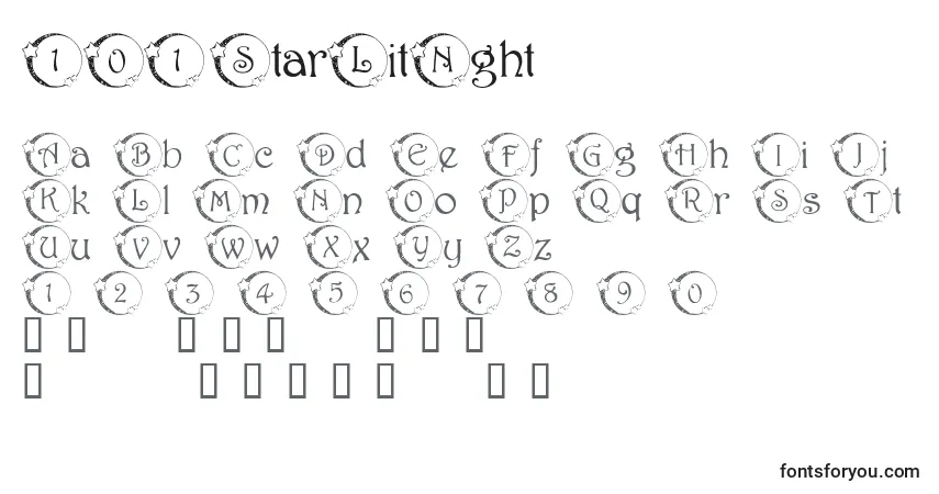 A fonte 101StarLitNght – alfabeto, números, caracteres especiais
