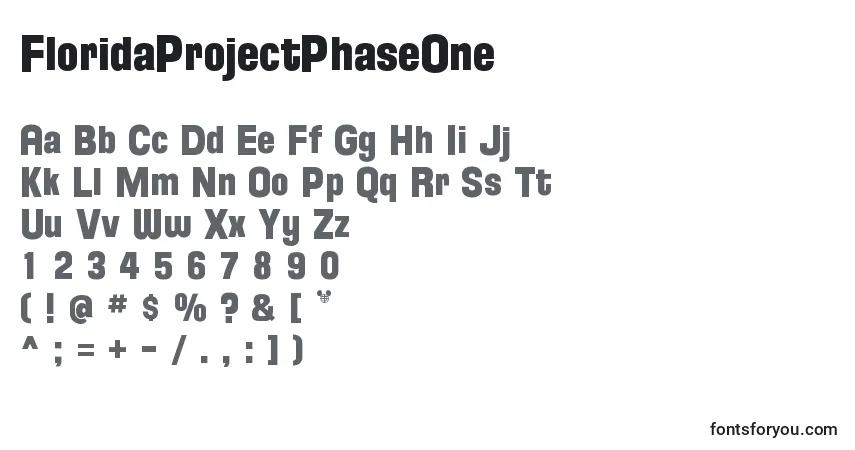 Schriftart FloridaProjectPhaseOne (88123) – Alphabet, Zahlen, spezielle Symbole