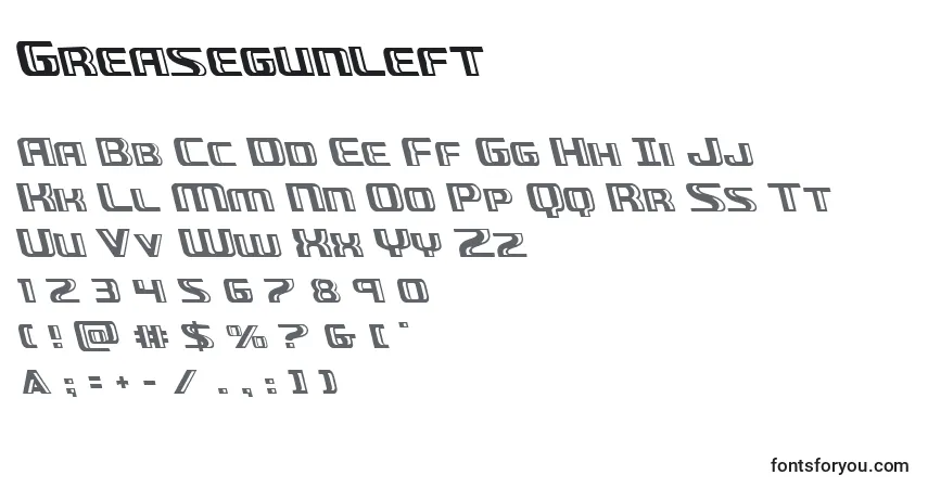 A fonte Greasegunleft – alfabeto, números, caracteres especiais