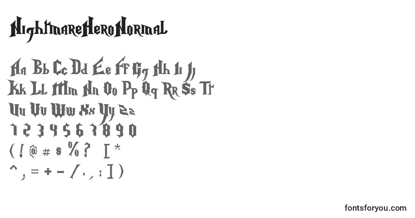 Schriftart NightmareHeroNormal – Alphabet, Zahlen, spezielle Symbole