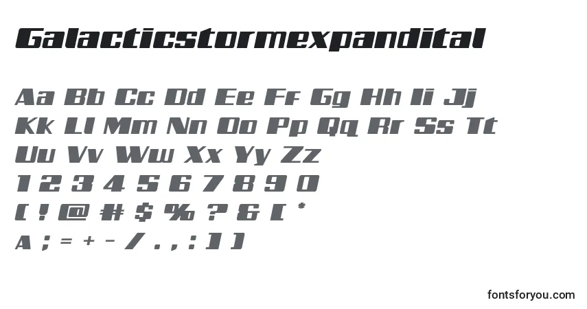 Czcionka Galacticstormexpandital – alfabet, cyfry, specjalne znaki