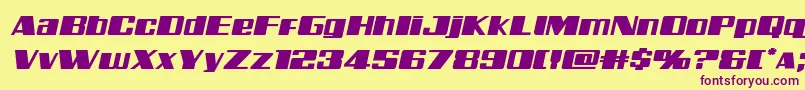 Galacticstormexpandital-Schriftart – Violette Schriften auf gelbem Hintergrund