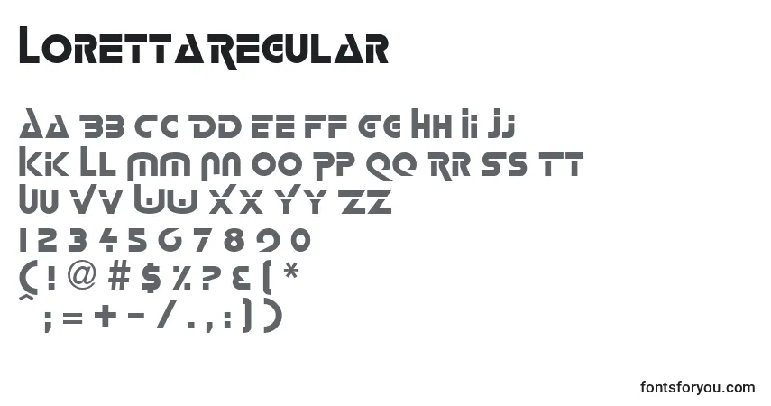 Czcionka LorettaRegular – alfabet, cyfry, specjalne znaki