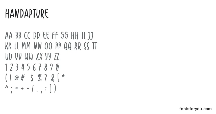 Schriftart Handapture – Alphabet, Zahlen, spezielle Symbole