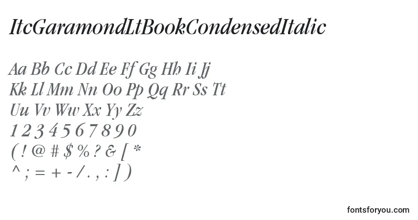 Шрифт ItcGaramondLtBookCondensedItalic – алфавит, цифры, специальные символы