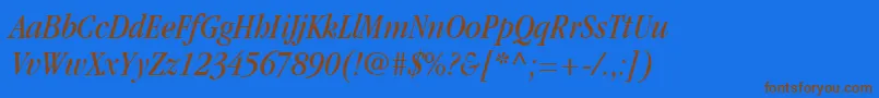 フォントItcGaramondLtBookCondensedItalic – 茶色の文字が青い背景にあります。