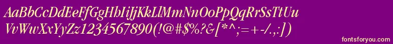 ItcGaramondLtBookCondensedItalic-fontti – keltaiset fontit violetilla taustalla