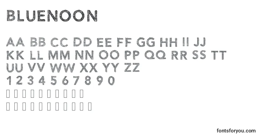 Czcionka Bluenoon – alfabet, cyfry, specjalne znaki