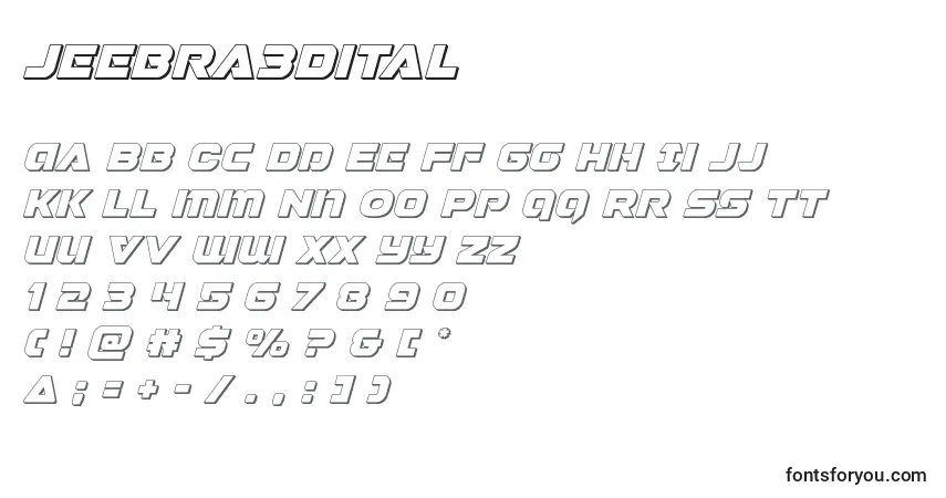 Czcionka Jeebra3Dital – alfabet, cyfry, specjalne znaki